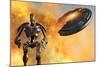 A Giant Robot and Ufo on the Attack-null-Mounted Art Print