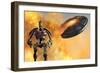 A Giant Robot and Ufo on the Attack-null-Framed Premium Giclee Print