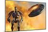 A Giant Robot and Ufo on the Attack-null-Mounted Premium Giclee Print