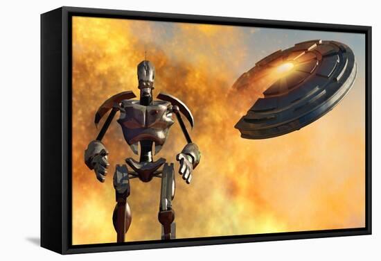 A Giant Robot and Ufo on the Attack-null-Framed Stretched Canvas