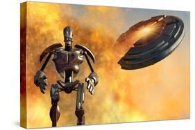 A Giant Robot and Ufo on the Attack-null-Stretched Canvas