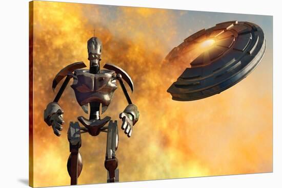 A Giant Robot and Ufo on the Attack-null-Stretched Canvas