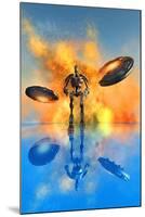 A Giant Robot and Ufo's on the Attack-null-Mounted Art Print