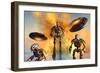 A Giant Robot Force on the Attack-null-Framed Art Print