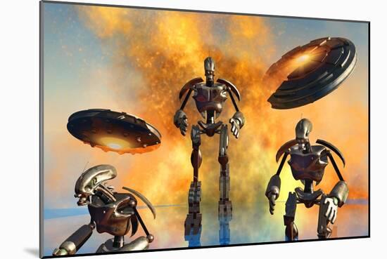A Giant Robot Force on the Attack-null-Mounted Art Print