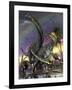 A Giganotosaurus Trying to Take Down a Young Argentinosaurus-Stocktrek Images-Framed Art Print