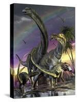 A Giganotosaurus Trying to Take Down a Young Argentinosaurus-Stocktrek Images-Stretched Canvas