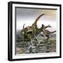 A Gigantspinosaurus Is Attacked by a Pair of Utahraptors-Stocktrek Images-Framed Art Print