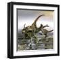 A Gigantspinosaurus Is Attacked by a Pair of Utahraptors-Stocktrek Images-Framed Art Print