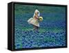 A Girl, 3, Goes for a Romp Through a Field of Bluebonnets-null-Framed Stretched Canvas