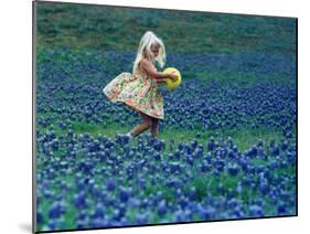A Girl, 3, Goes for a Romp Through a Field of Bluebonnets-null-Mounted Premium Photographic Print