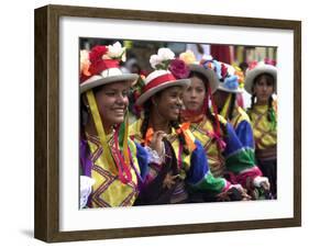 A Girl and Her Friends Smile During a March-null-Framed Premium Photographic Print