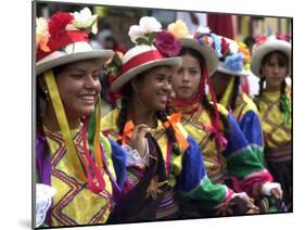 A Girl and Her Friends Smile During a March-null-Mounted Premium Photographic Print