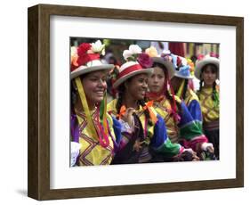 A Girl and Her Friends Smile During a March-null-Framed Photographic Print