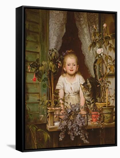 A Girl at a Window-Wilhelm Schutze-Framed Stretched Canvas