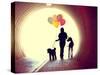 A Girl at the End of a Tunnel Holding Balloons and Two Dogs Done with an Instagram Vintage Retro Fi-graphicphoto-Stretched Canvas