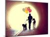 A Girl at the End of a Tunnel Holding Balloons and Two Dogs Done with an Instagram Vintage Retro Fi-graphicphoto-Mounted Photographic Print