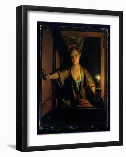 A Girl at the Window (Oil on Board)-Godfried Schalken Or Schalcken-Framed Giclee Print