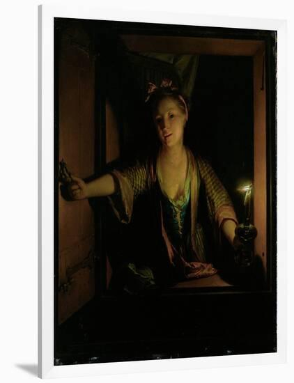 A Girl at the Window (Oil on Board)-Godfried Schalcken-Framed Giclee Print