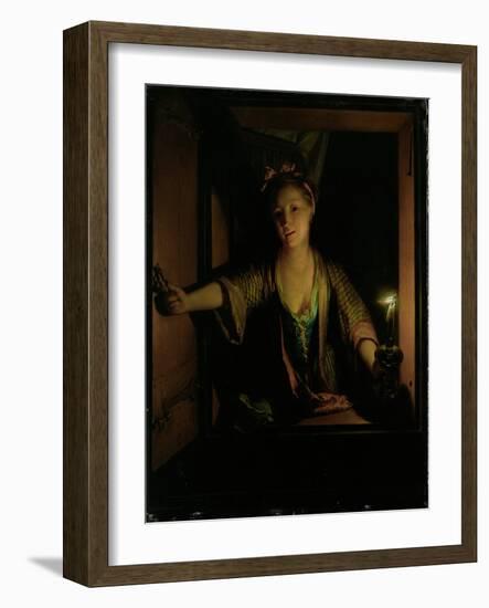 A Girl at the Window (Oil on Board)-Godfried Schalcken-Framed Giclee Print