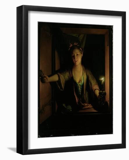 A Girl at the Window (Oil on Board)-Godfried Schalcken-Framed Giclee Print