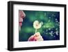 A Girl Blowing on a Dandelion-graphicphoto-Framed Photographic Print