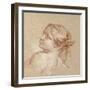 A Girl, Bust-Length, Her Head Tilted to the Left (Red and White Chalk on Light Brown Paper)-Francois Boucher-Framed Premium Giclee Print
