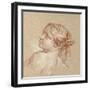 A Girl, Bust-Length, Her Head Tilted to the Left (Red and White Chalk on Light Brown Paper)-Francois Boucher-Framed Giclee Print