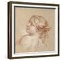 A Girl, Bust-Length, Her Head Tilted to the Left (Red and White Chalk on Light Brown Paper)-Francois Boucher-Framed Giclee Print