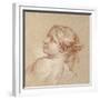 A Girl, Bust-Length, Her Head Tilted to the Left (Red and White Chalk on Light Brown Paper)-Francois Boucher-Framed Giclee Print