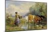 A Girl Driving Cattle across a Stream, 19th Century-Myles Birket Foster-Mounted Giclee Print