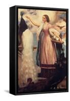 A Girl Feeding Peacocks-Frederick Leighton-Framed Stretched Canvas