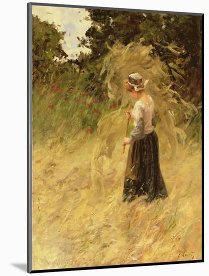 A Girl Harvesting Hay-Eugene Leon Labitte-Mounted Giclee Print