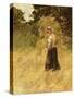 A Girl Harvesting Hay-Eugene Leon Labitte-Stretched Canvas