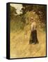 A Girl Harvesting Hay-Eugene Leon Labitte-Framed Stretched Canvas