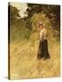 A Girl Harvesting Hay-Eugene Leon Labitte-Stretched Canvas