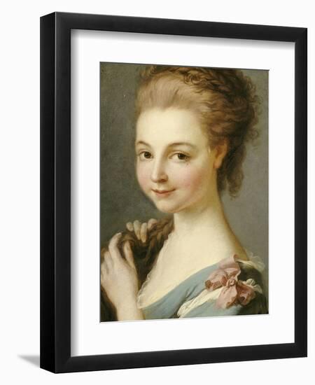 A Girl in a Blue Dress with a Pink Ribbon-Carle van Loo-Framed Giclee Print