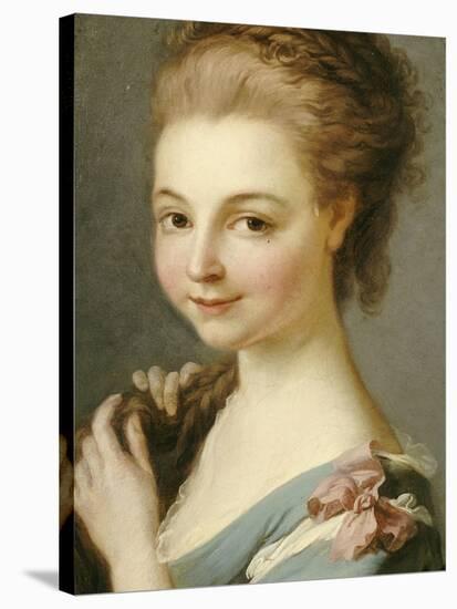 A Girl in a Blue Dress with a Pink Ribbon-Carle van Loo-Stretched Canvas