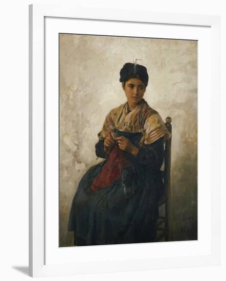 A Girl Knitting, 1873-Jules Breton-Framed Giclee Print