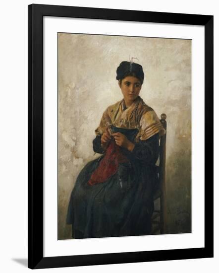 A Girl Knitting, 1873-Jules Breton-Framed Giclee Print