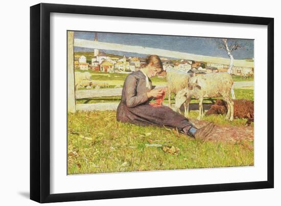 A Girl Knitting, 1888-Giovanni Segantini-Framed Giclee Print