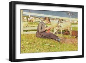 A Girl Knitting, 1888-Giovanni Segantini-Framed Premium Giclee Print