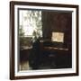 A Girl Knitting by the Window-Carl Holsoe-Framed Giclee Print