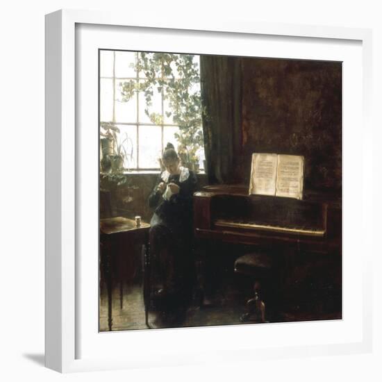 A Girl Knitting by the Window-Carl Holsoe-Framed Giclee Print