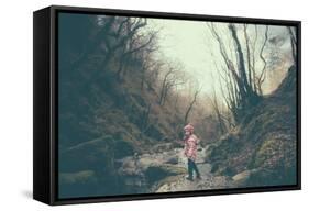 A Girl on a Boulder Looking Towards Camera-Clive Nolan-Framed Stretched Canvas