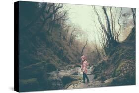 A Girl on a Boulder Looking Towards Camera-Clive Nolan-Stretched Canvas