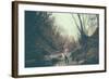 A Girl on a Boulder Looking Towards Camera-Clive Nolan-Framed Photographic Print