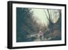 A Girl on a Boulder with Back to Camera-Clive Nolan-Framed Photographic Print