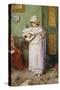A Girl Playing a Mandolin, 1899 (Pencil and Watercolour Heightened with White)-Carlton Alfred Smith-Stretched Canvas
