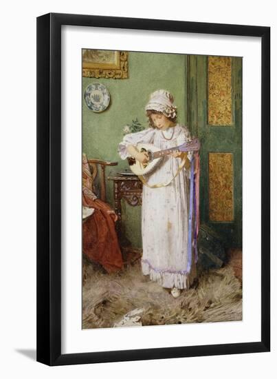 A Girl Playing a Mandolin, 1899 (Pencil and Watercolour Heightened with White)-Carlton Alfred Smith-Framed Giclee Print
